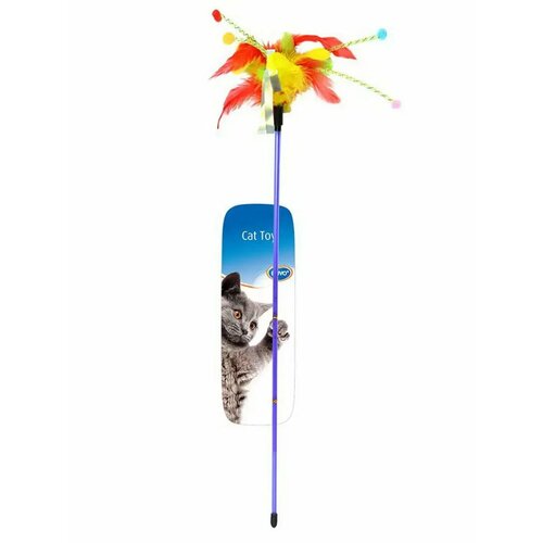 фото Игрушка для кошек дразнилка duvo+ "удочка с перьями", мультиколор, 62х3х1.5см (бельгия)