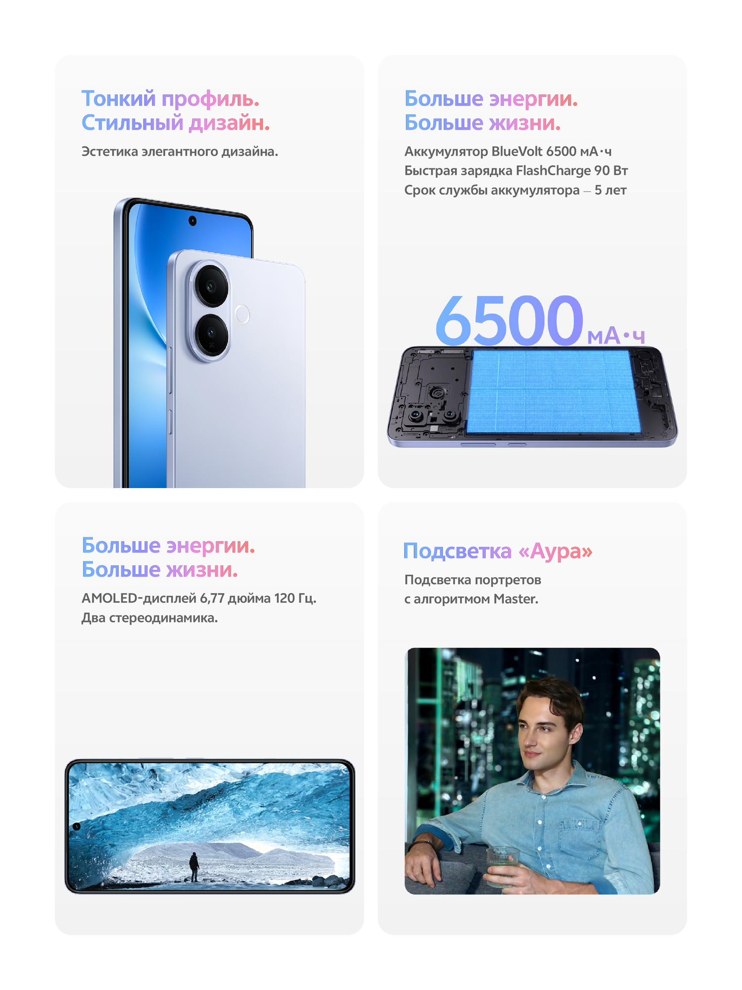 Смартфон Vivo V60 Lite, AMOLED экран 6.77', 8ГБ/128Гб, Титановый синий — фото 1