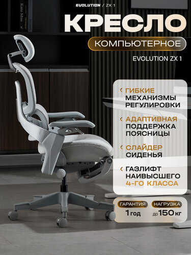 Изображение товара Кресло компьютерное эргономичное Evolution ZX 1 с синхромеханизмом, подставкой для ног, 4D подлокотниками