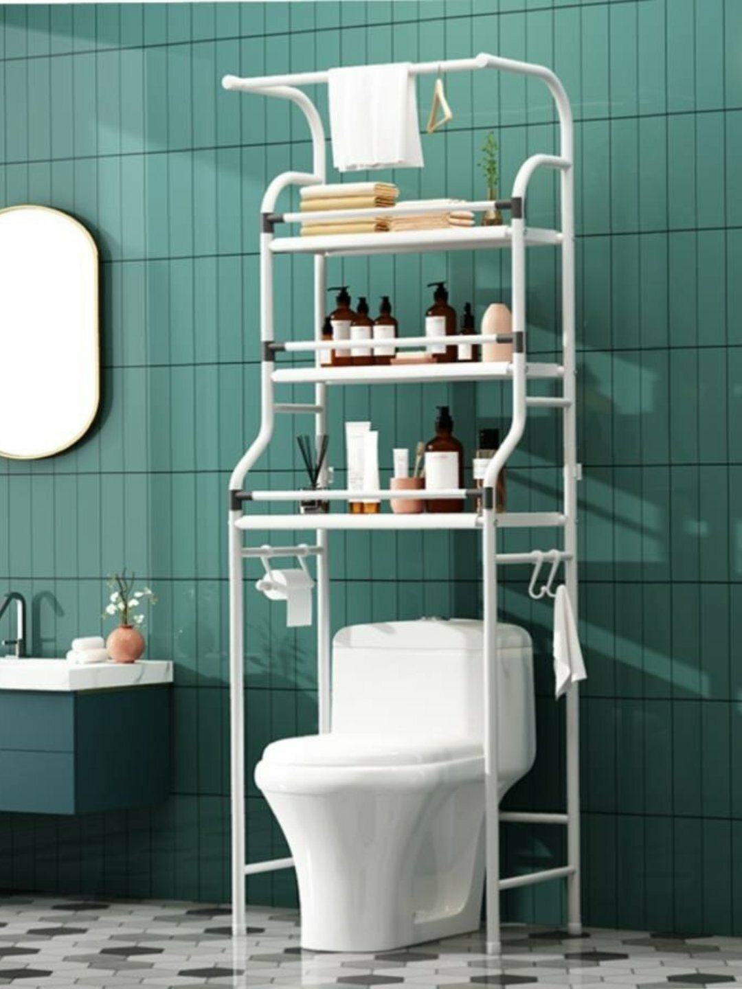 Полка над унитазом, стеллаж, органайзер напольный, стойка металлическая, для ванной