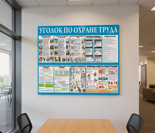 Изображение товара Стенд Уголок по охране труда размер 1200 х 1000 пластик 3 мм 1200 х 1000 мм Голубой