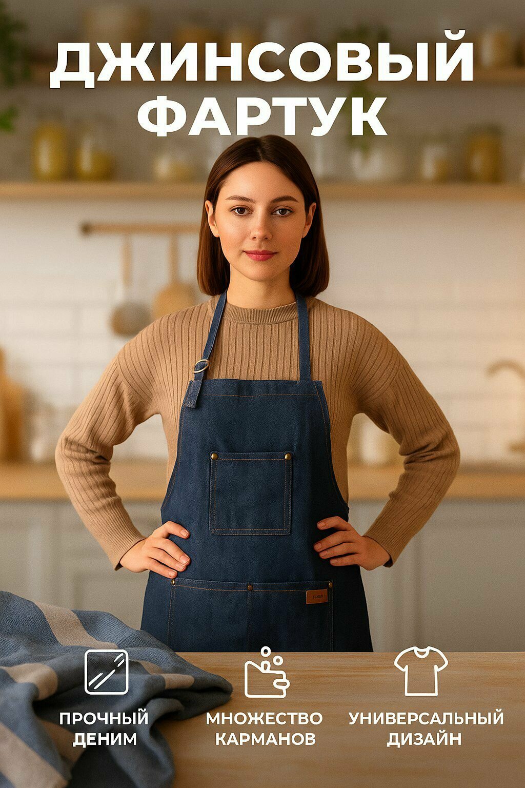Фартук джинсовый универсальный парикмахерский кухонный