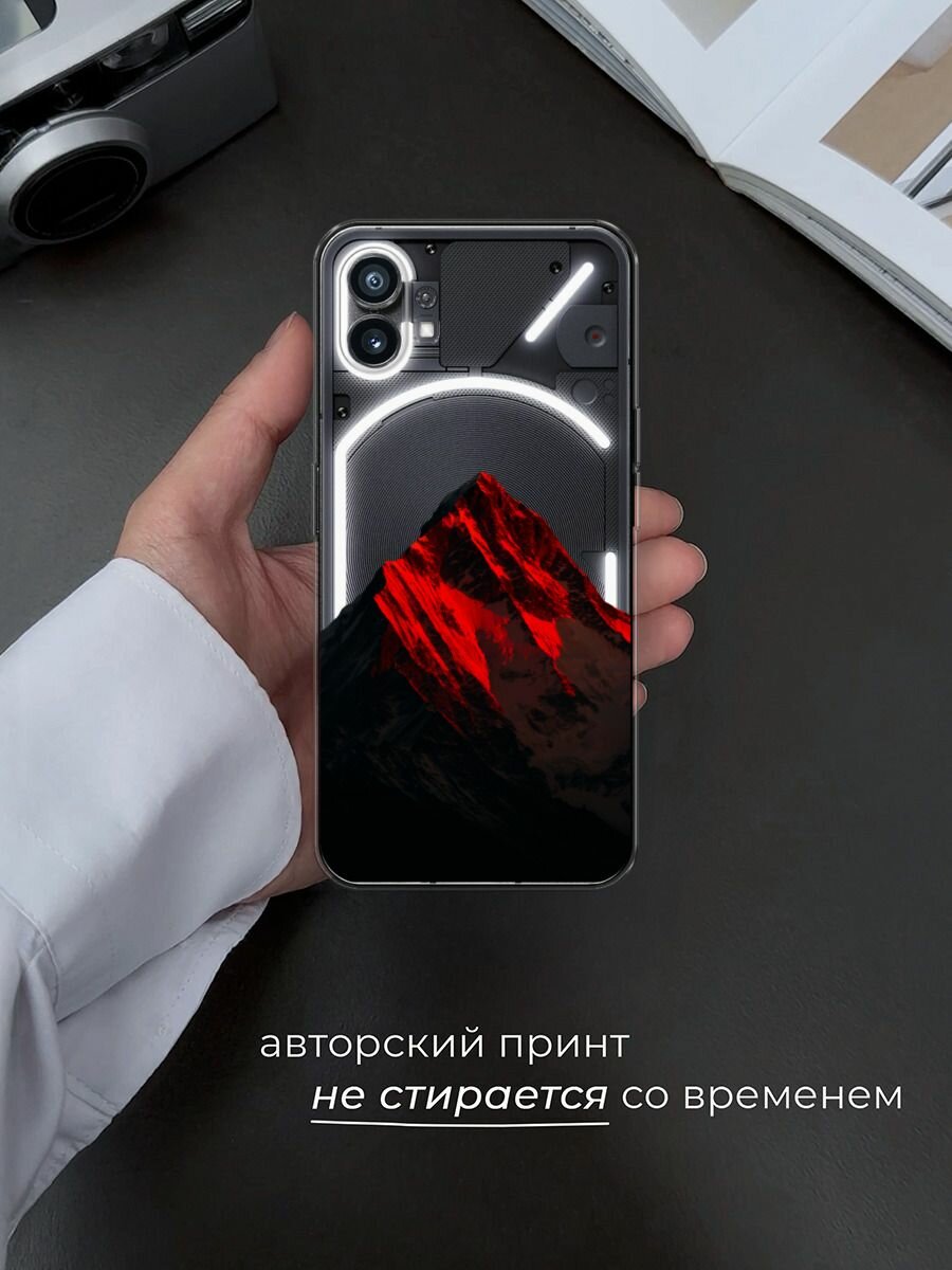 Чехол на Nothing Phone 1 / Нафинг Фон 1 с принтом Красная гора 2, прозрачный — фото 1