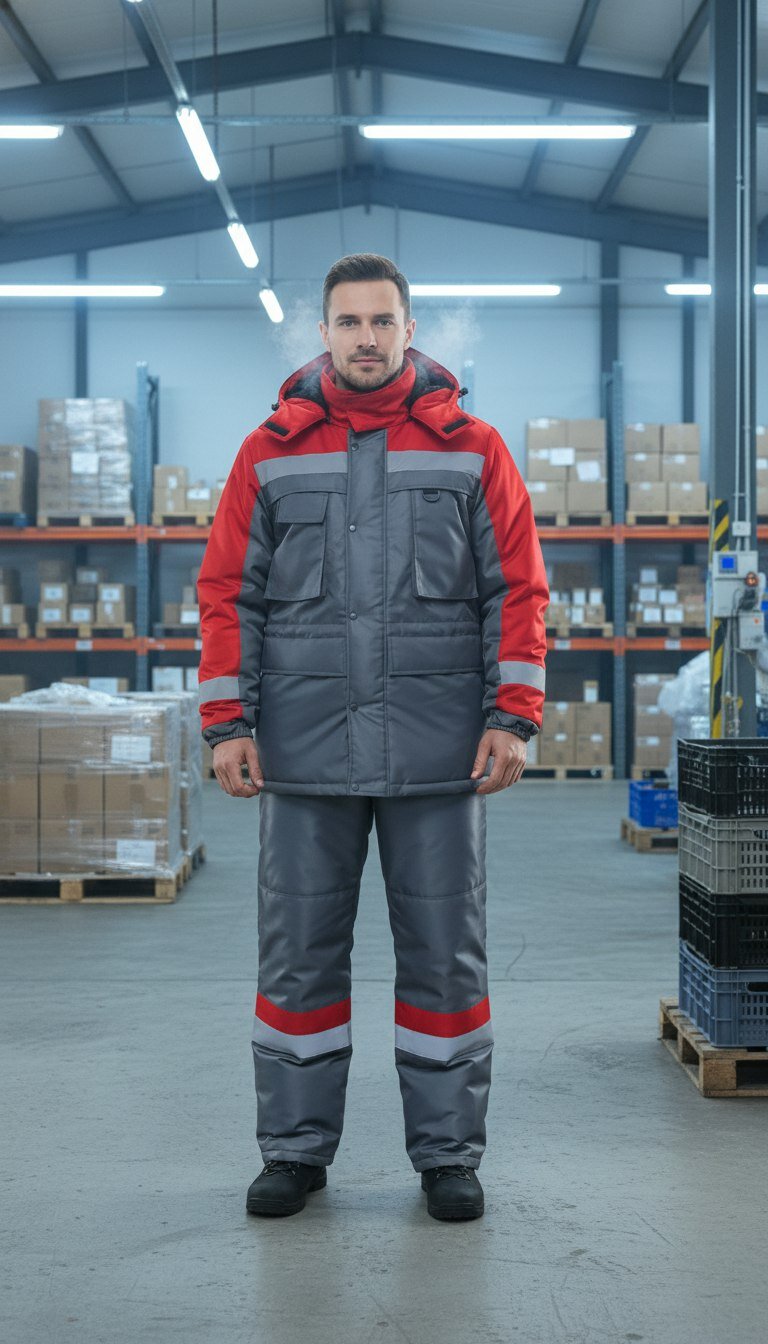 Рабочий костюм мужской утеплённый оксфорд серо-красный куртка и брюки