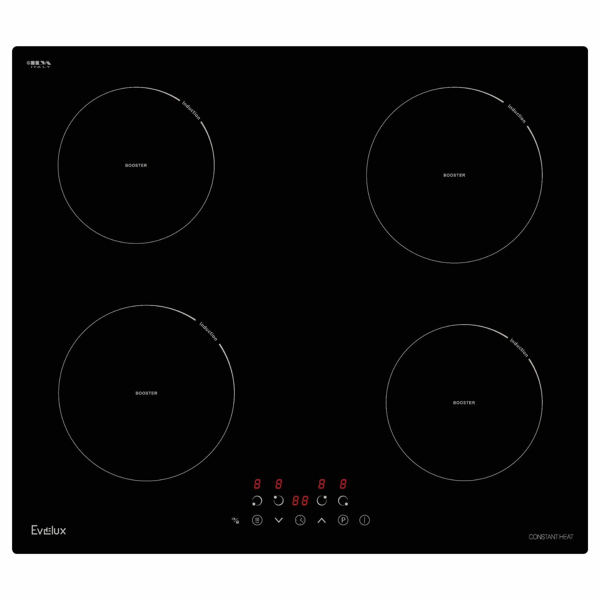 Варочная панель Evelux EI6047, сенсорное управление, 4 конфорки, стеклокерамика, черная