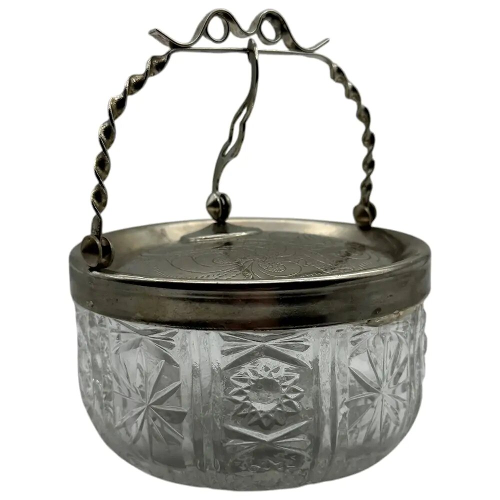 Сахарница с откидной крышкой, 500 мл, хрусталь, металл, 1970-1980 гг, СССР