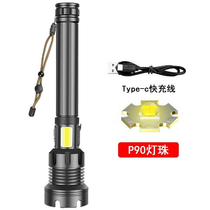Длинный фонарь P90 с USB-кабелем для зарядки, без батареи, яркость 2500 люменов