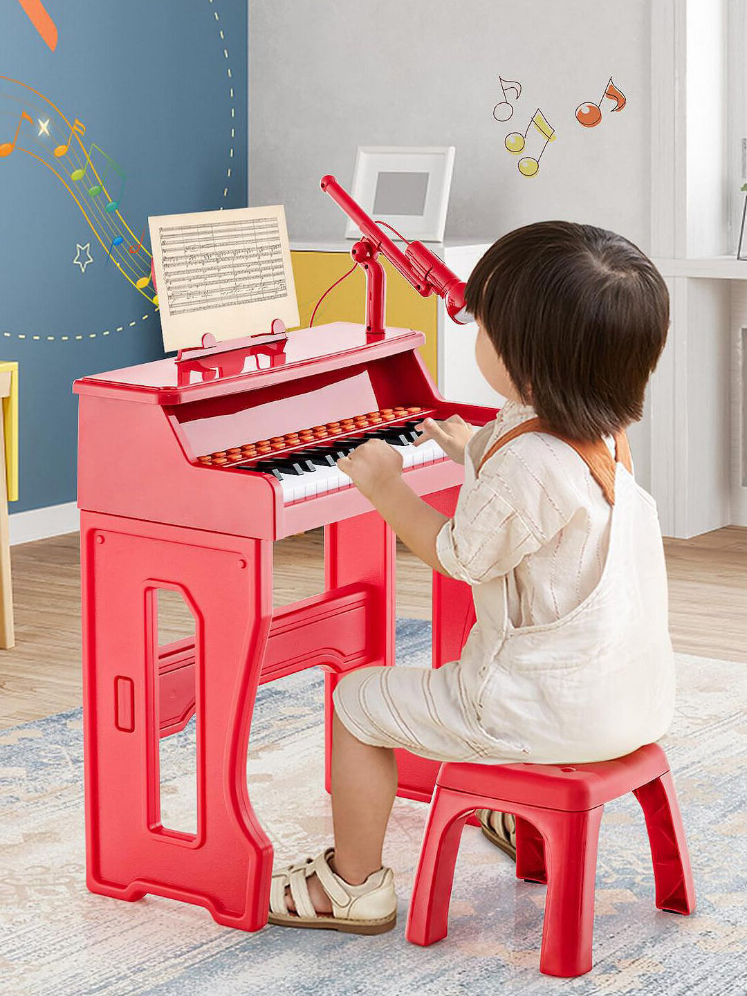 Детское электронное пианино, 37 клавиш, с микрофоном и табуретом, 3+ — фото 1