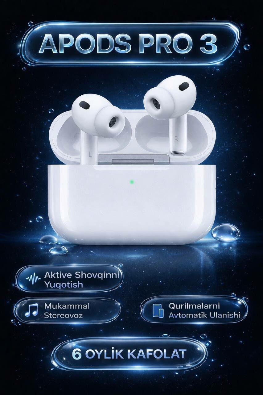 Наушники беспроводные AirPods Pro 3, шумоподавление, Bluetooth 5.3, 30 часов работы, люкс кория
