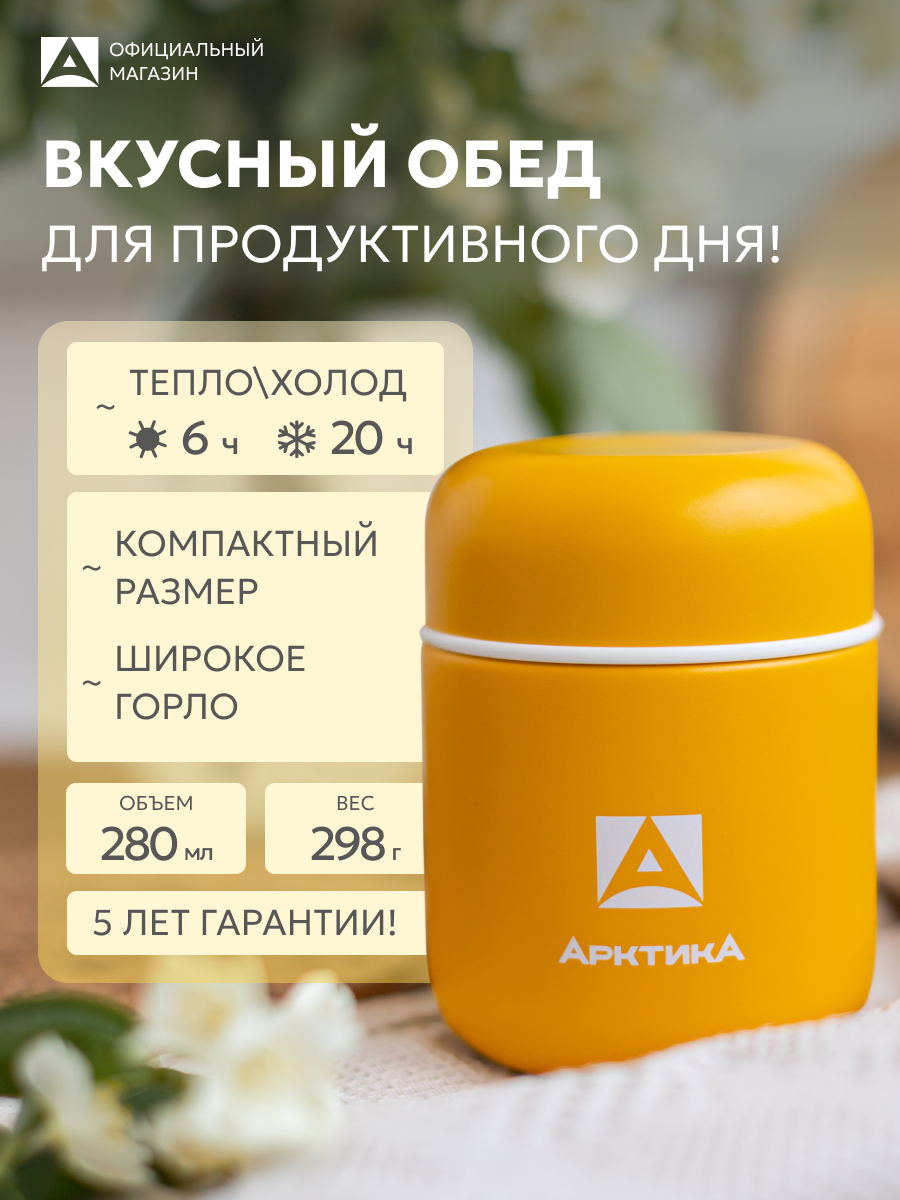 Термос для еды с широким горлом маленький для детей 280 мл Арктика 411 сталь/в школу