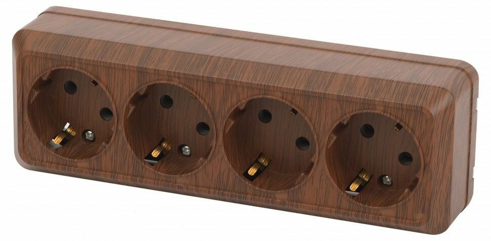 Розетка четырехместная открытой установки с заземлением, венге, 16А, 250В, IP20