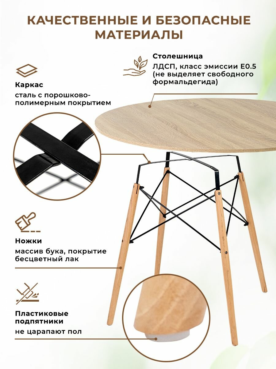 Стол кухонный обеденный круглый, цвет дуб сонома, 110 см — фото 1