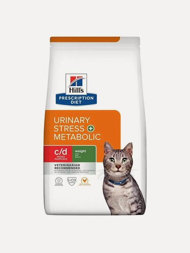 Изображение товара Сухой диетический корм Hill's Prescription Diet c/d Urinary Stress + Metabolic для кошек для профилактики МКБ, курица, 8 кг