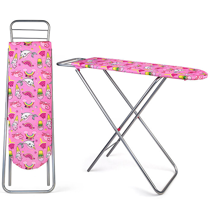 Доска гладильная Melobo металлическая, принт розовый мир, удобная складная модель 9327