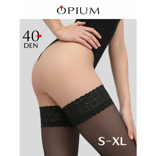 фото Чулки opium кружевные с силиконом 40 ден черные, размер 4/l, черный