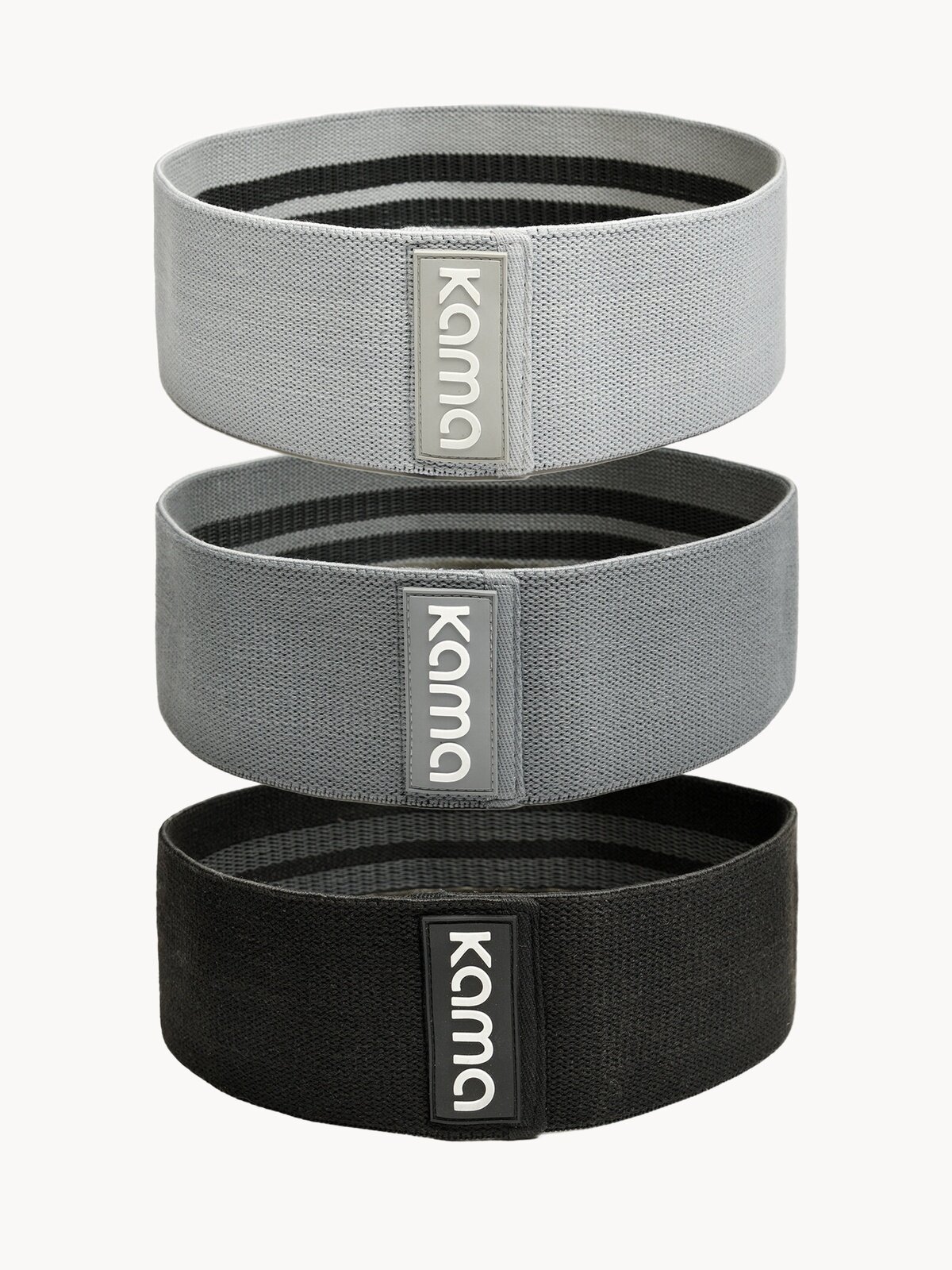 Комплект фитнес резинок Kama 3 шт, светло-серый, серый, черный (10, 17, 23 кг)