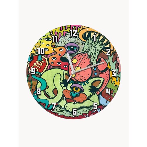 Настенные часы УФ психоделика (котик) - 121