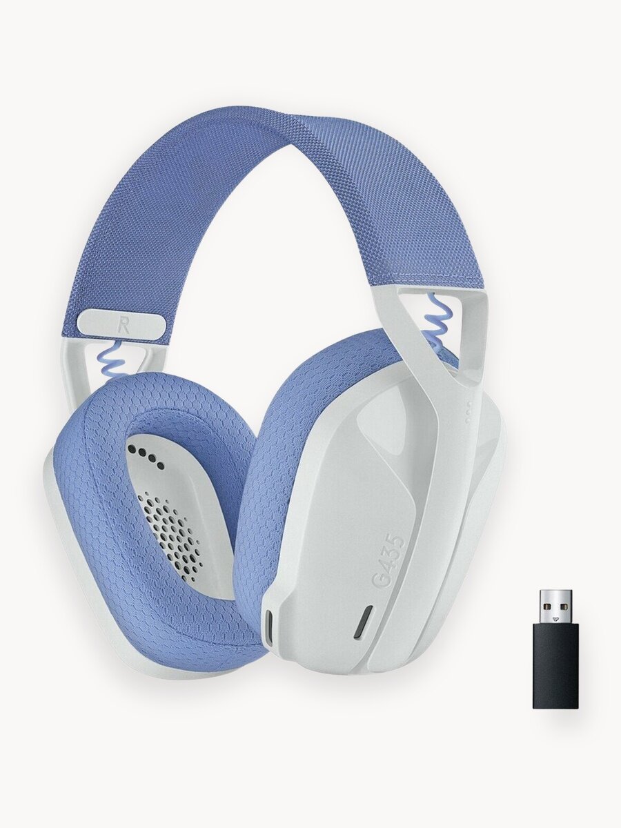 Беспроводная компьютерная гарнитура Logitech G G435, игровые наушники, с микрофоном, белый/сиреневый