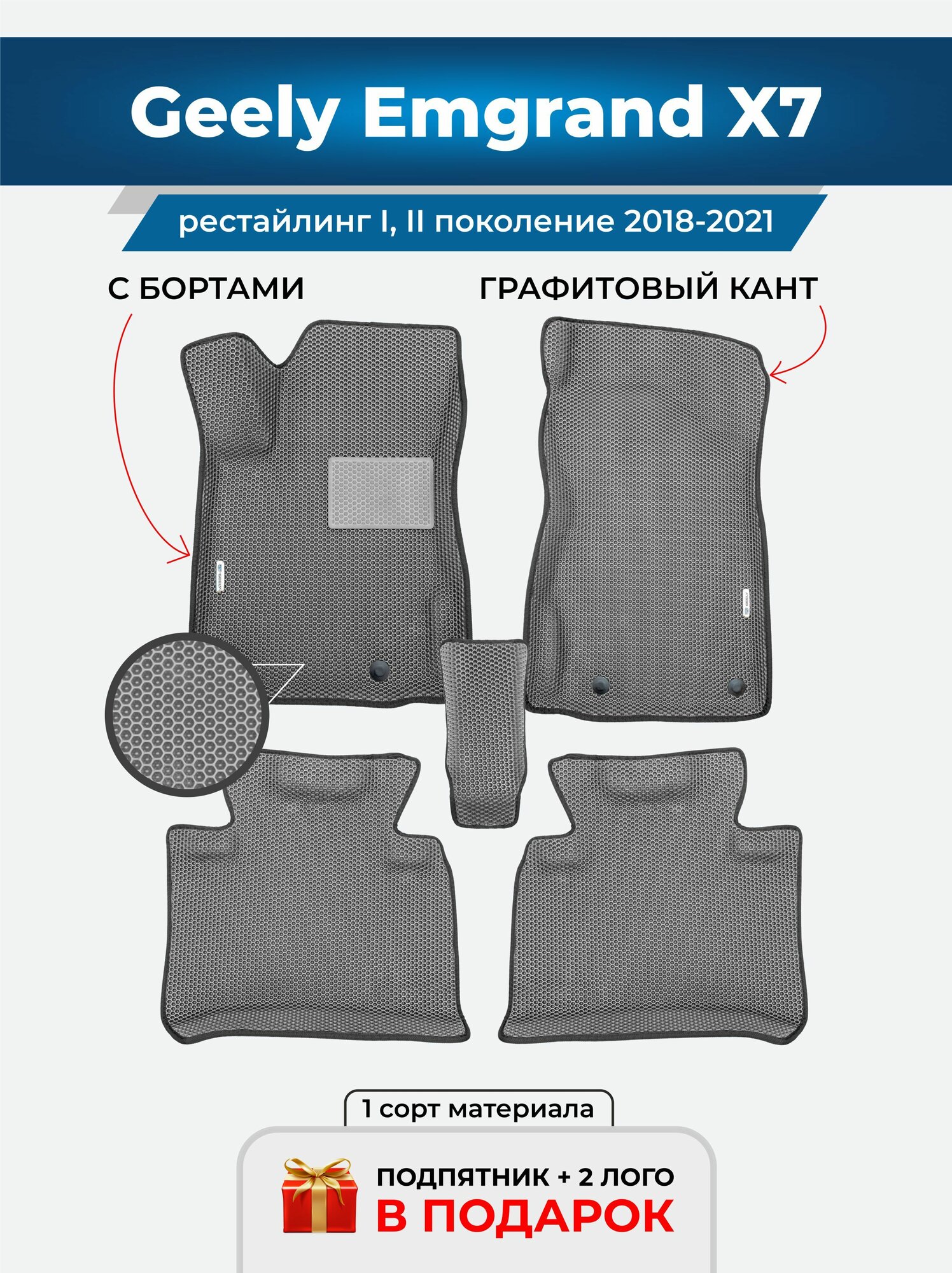 Автомобильные ЭВА коврики Geely Emgrand X7 2 поколение 1 рестайлинг 2018-2021 c бортами