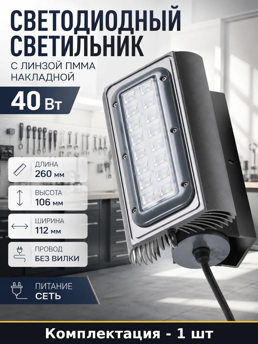 Светодиодный светильник с линзой ПММА накладной 40 Вт