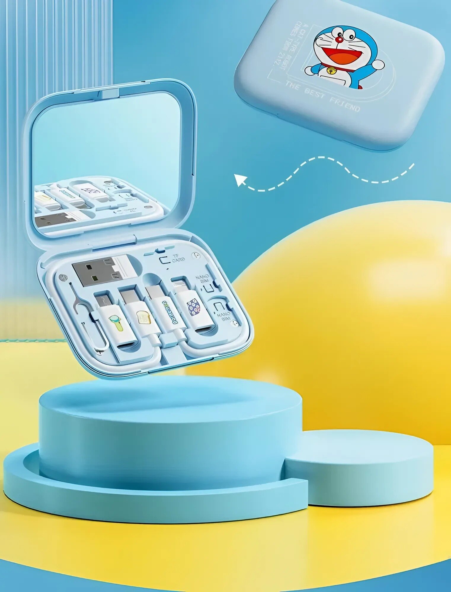 Многофункциональный набор для зарядки различных устройств Doraemon Multifunctional Charging Cable Set голубой