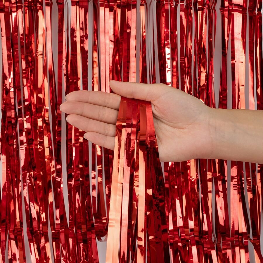 Занавес Дождик Красный Металлик 100*200 см