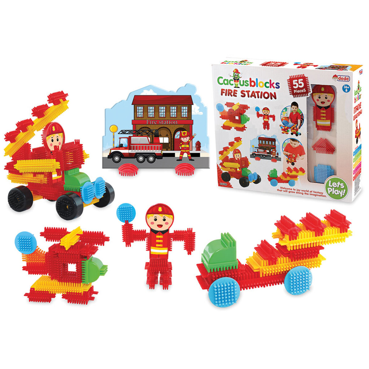 Игрушка DEDE Конструктор Кактус-блоки Пожарные, 55 деталей — фото 1