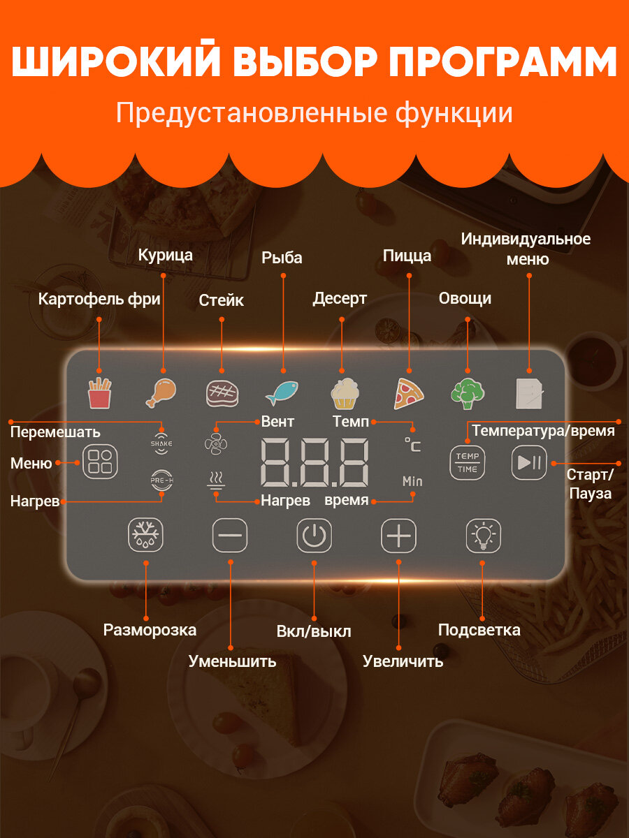 Аэрогриль KaringBee SZ-A807/из нержавеющей стали/7л + 8 программ/80-210°C 2000 Вт — фото 1