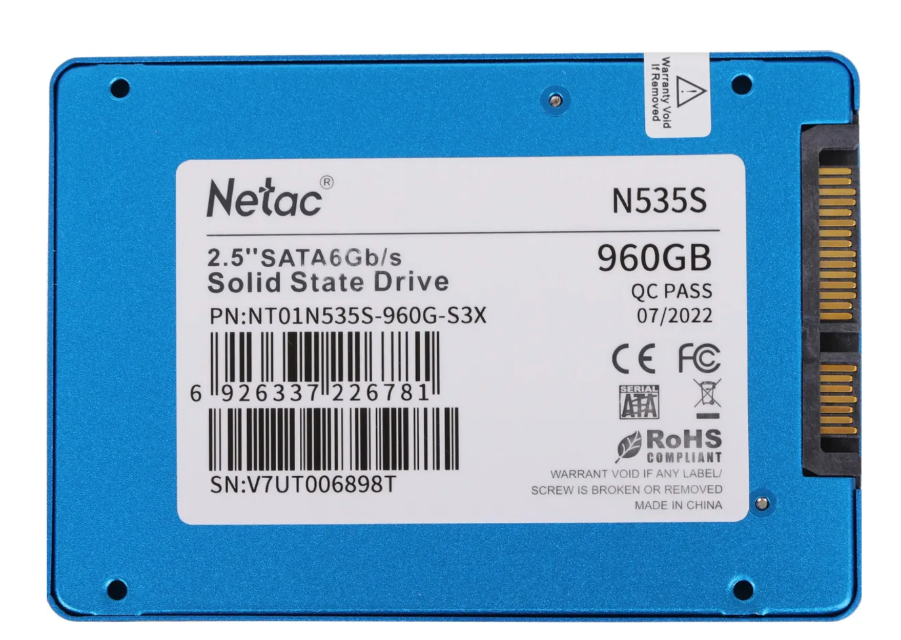 SSD жесткий диск NETAC SATA2.5" 960GB NT01N535S-960G-S3X 960ГБ — фото 1