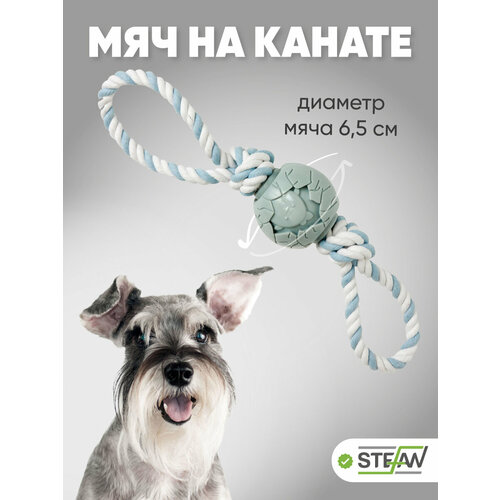 Игрушка для собак мяч на канате Шпагат STEFAN (Штефан), 6,5х6,5х39, голубой, BP5215