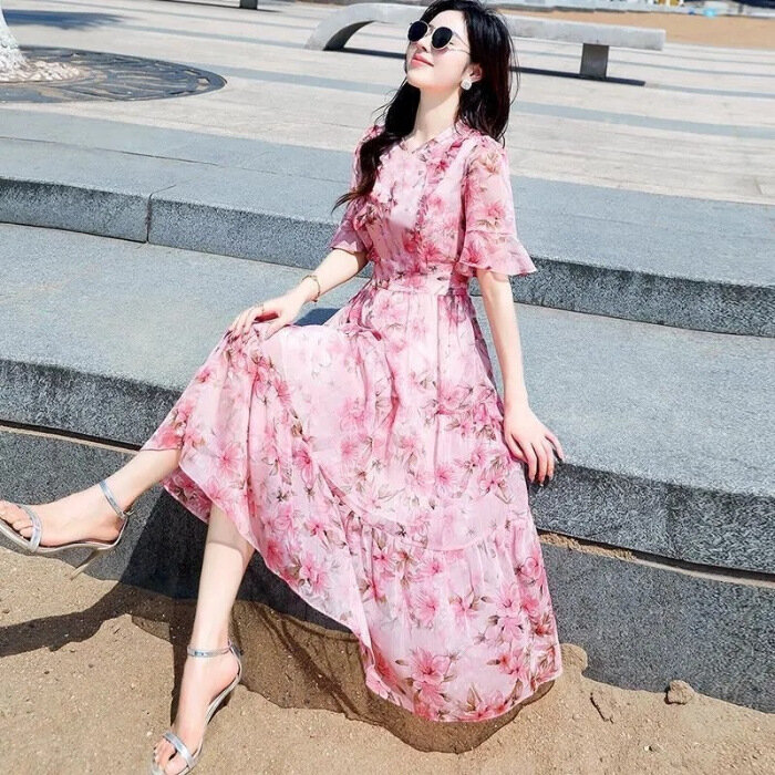 Платье JYL RayBan ‌Эксклюзивное платье из шифона‌ – воздушный французский крой, размер 3xl, pink