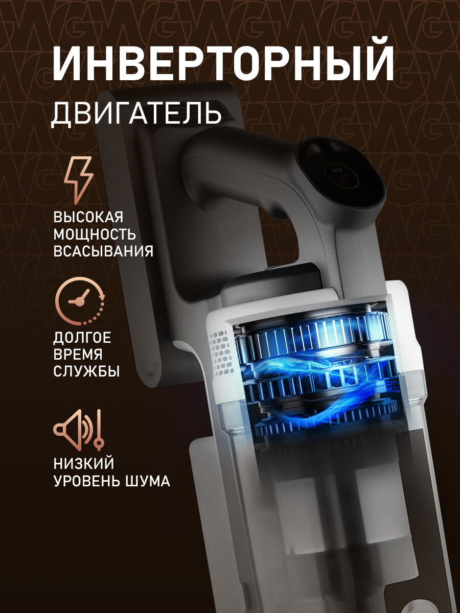 Вертикальный беспроводной пылесос сухой и влажной уборки (2 в 1) с авторежимом Weissgauff V20 BLDC Wash&Dry — фото 1