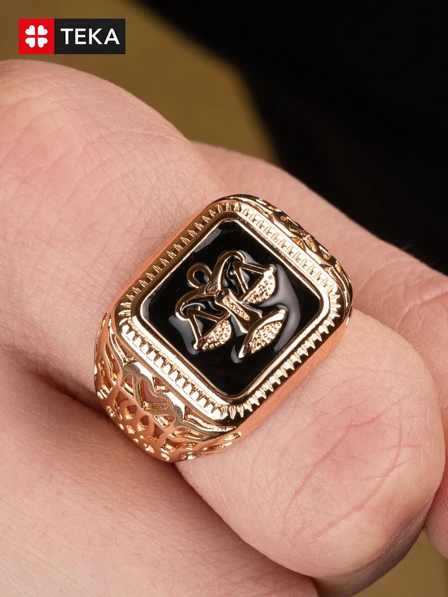 Печатка TEKA, эмаль, размер 23, черный, золотой — фото 1