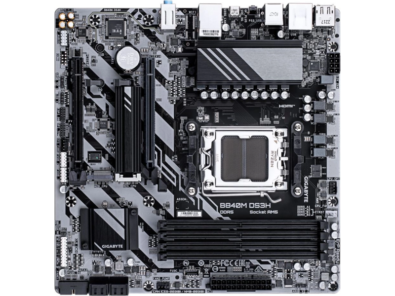 Материнская плата GIGABYTE B840M DS3H, AM5, B840, 4*DDR5, 4*SATA, 2*M.2, 2*USB 3.2, 4*USB 2.0, Type-C, 1*PCIx16, 1*PCIx1, 2*DP+HDMI, mATX