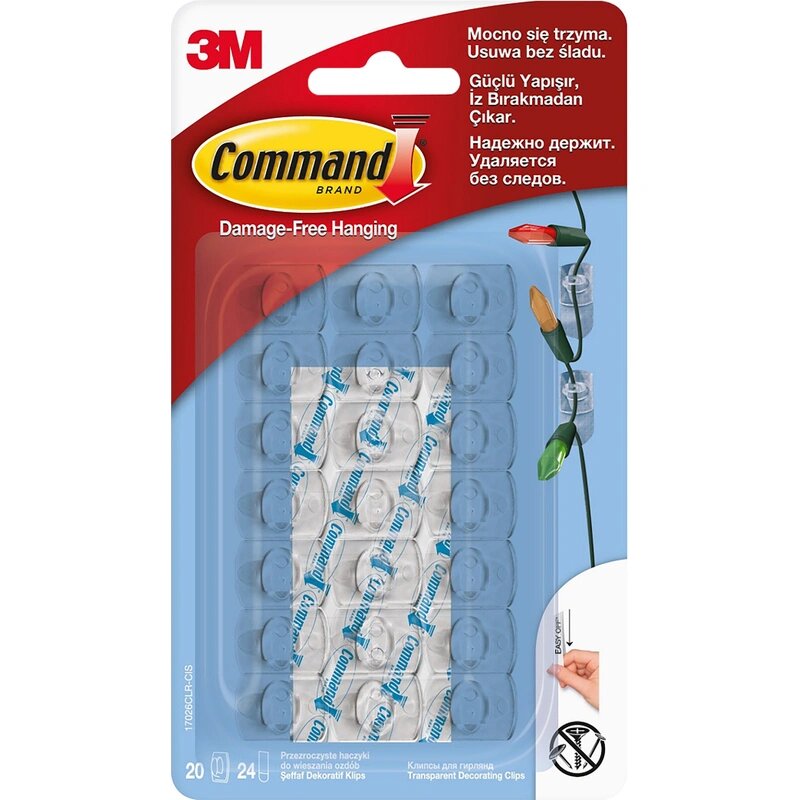 Клипсы Command прозр. д/гирлянд 100 г 20 шт. в УП прозр. пол17026CLR