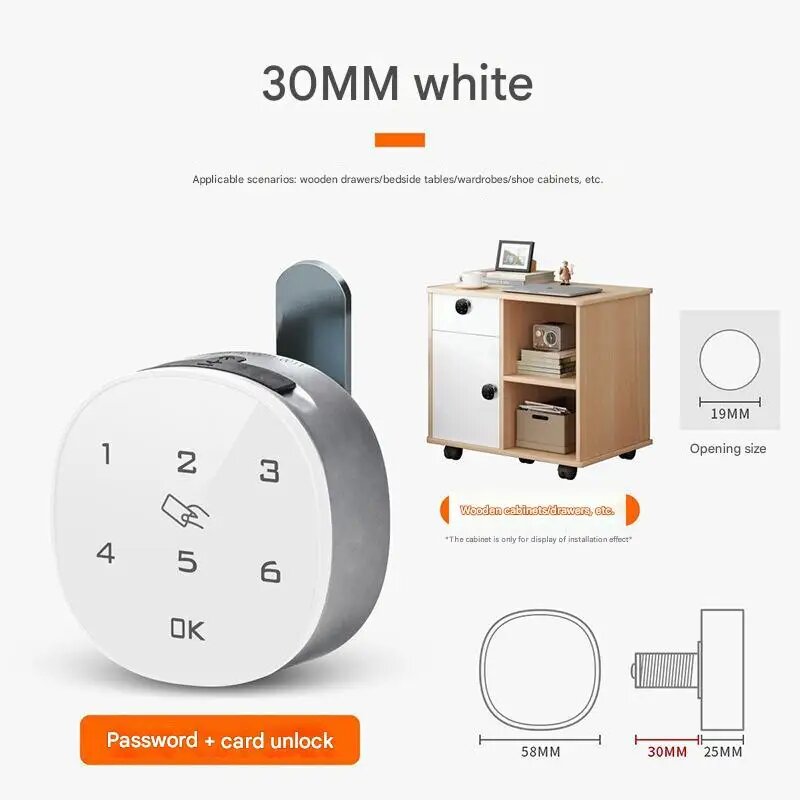 RFID 13,56 МГц IC цифровой электронный умный замок для шкафа с паролем, клавиатура, умный замок, 30mm white