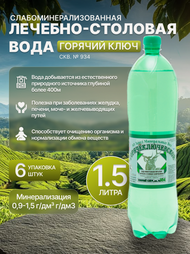Изображение товара Минеральная вода лечебно-столовая Горячий Ключ, газированная, 934, 1.5 л