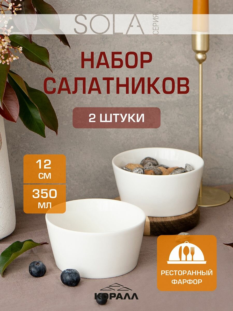 Салатники набор 2шт белый фарфор 350мл 12см Sola миска пиала салатник порционный