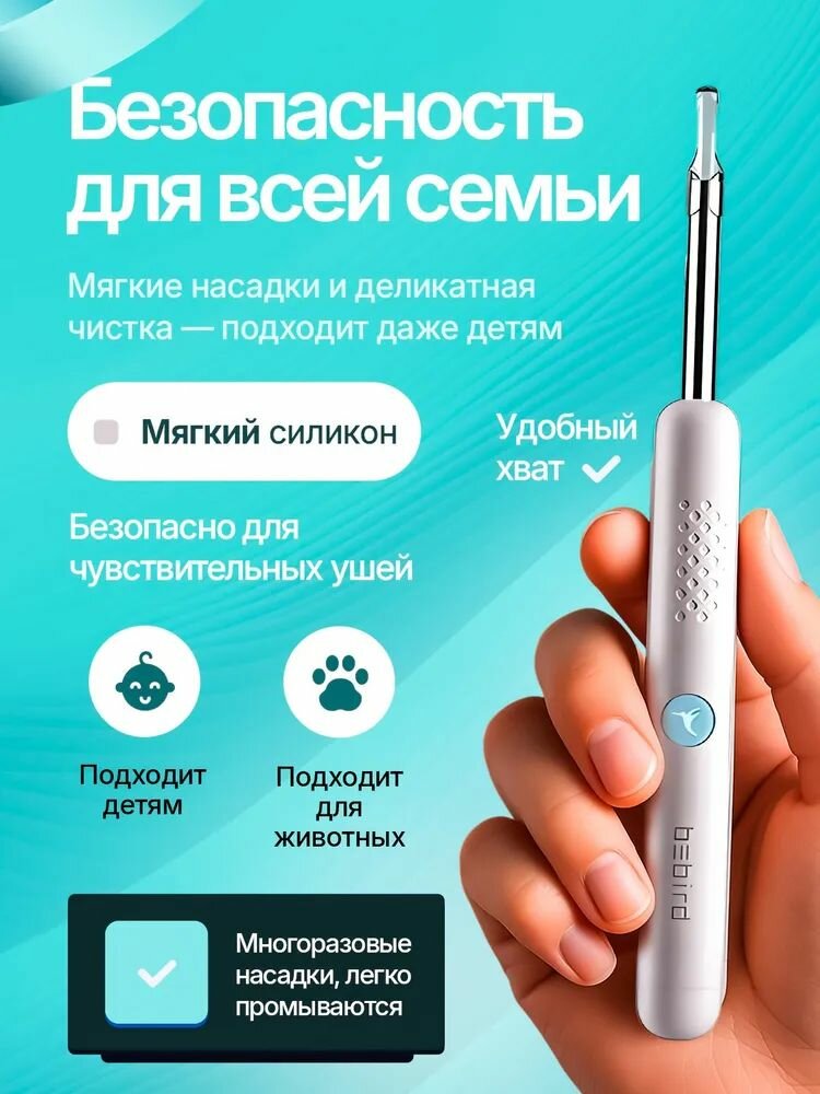 Изображение Умная ушная палочка Xiaomi Bebird Smart Visual Spoon Ear Stick R1, белая. Отоскоп с камерой
