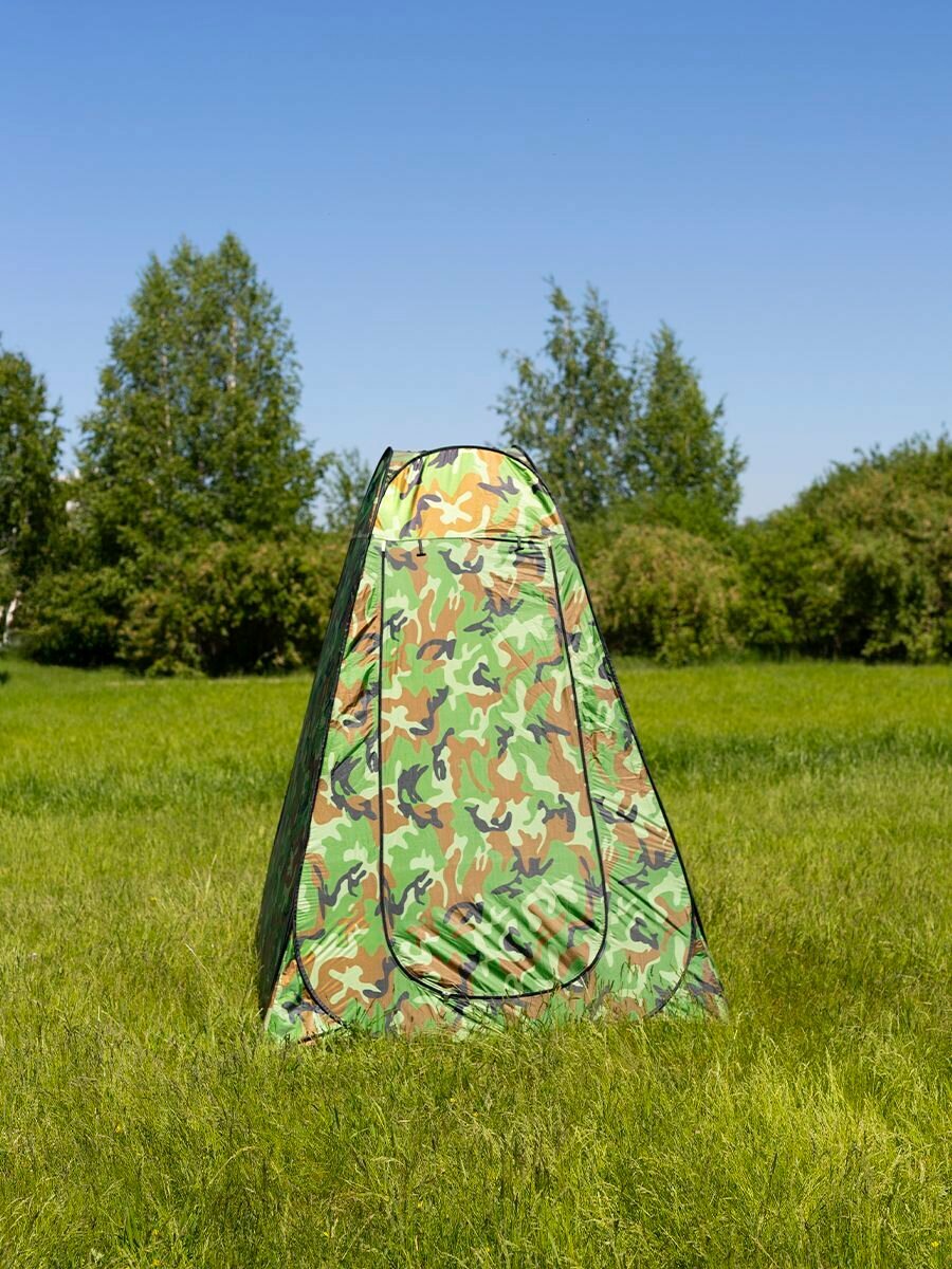Палатка душ туалет LANYU K1501 с одним окном, колышками и растяжками (150 х 150 х 190 см) туристичкская автоматическая без дна восьмерка (Камуфляж) — фото 1