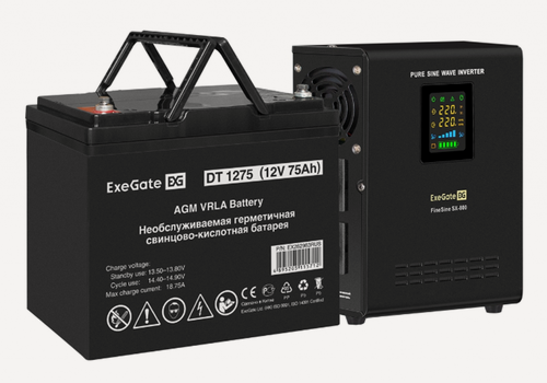 Изображение товара ИБП ExeGate FineSine SX-800. LCD. AVR.2SH EX295996RUS + батарея 75Aч EX282983RUS