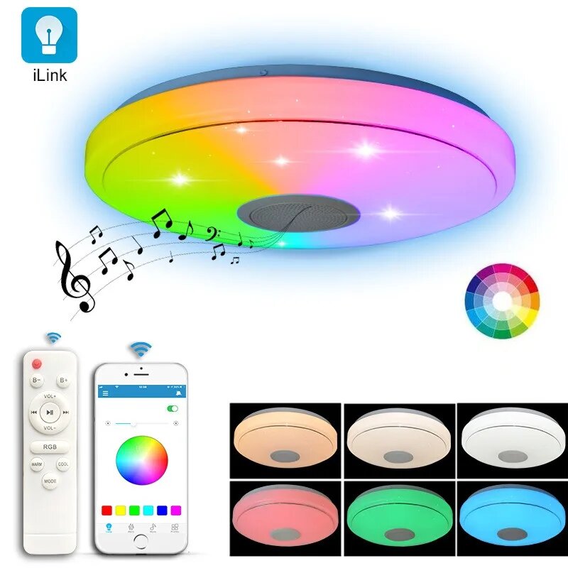 Bluetooth музыкальный потолочный светильник NoEnName_Null круглый RGB D33CM-30W white