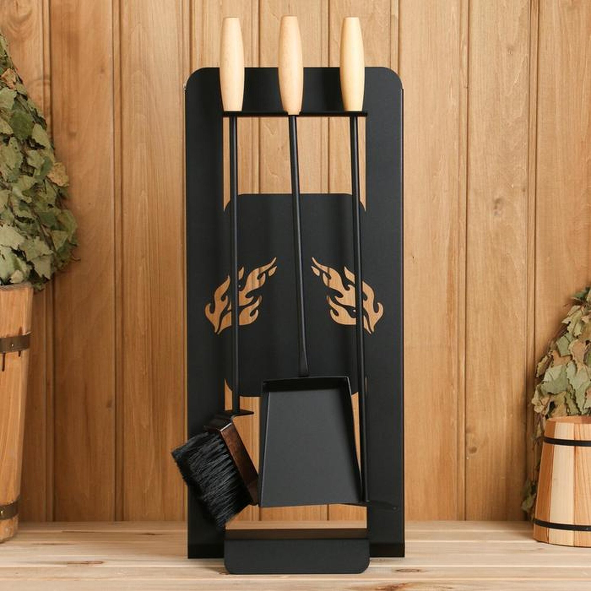 Каминный набор КН 0 1 на стойке 3 предмета  щетка  кочерга  совок  черный