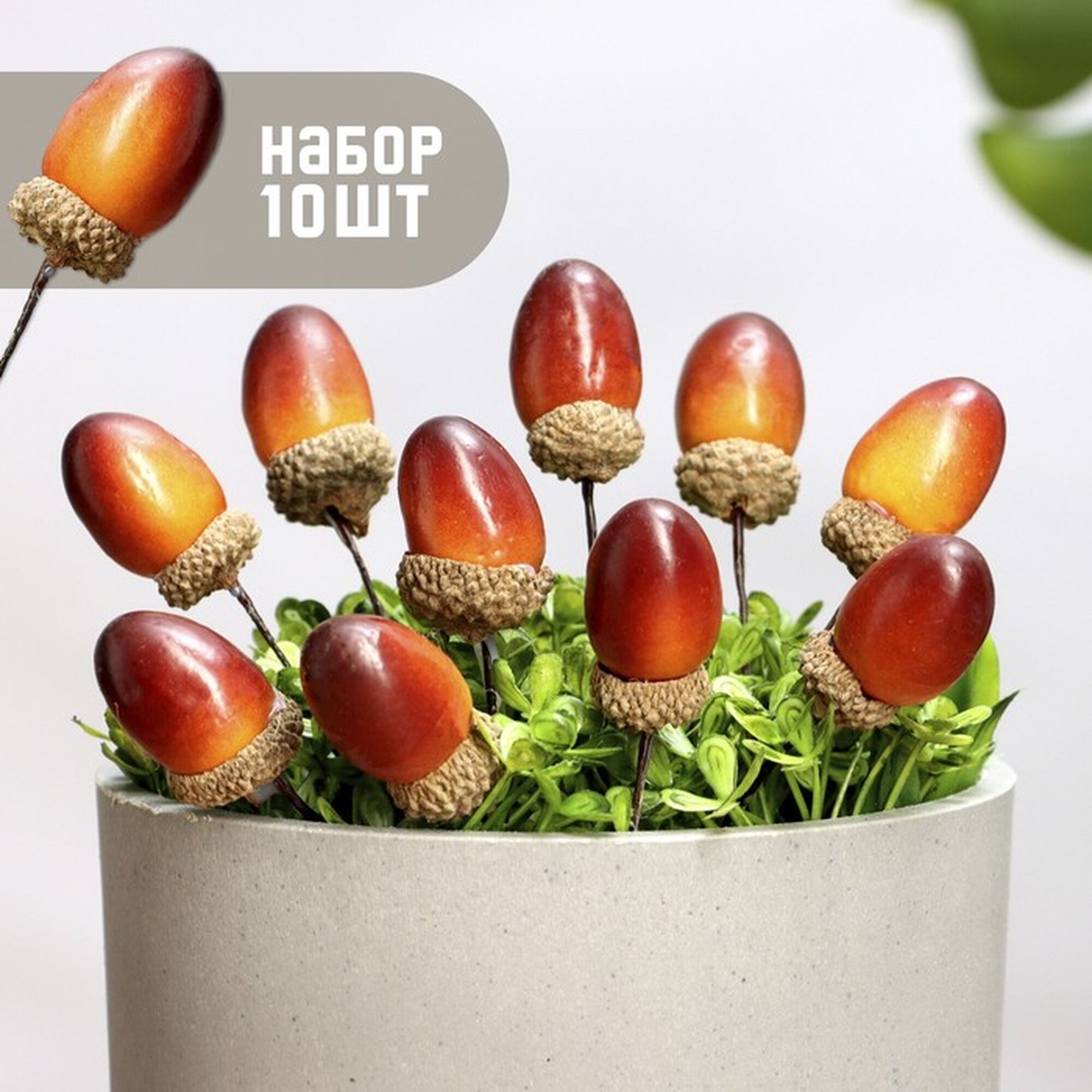 Топпер для творчества TAKE IT EASY «Желудь» набор 10 шт в цветы в кашпо 3×2 см