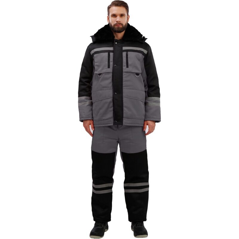 Костюм рабочий КНР зимний мужской цвет серый черный размер 52-54 рост 170-176 (з03-КПК муж сер/чер)