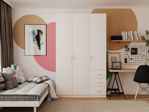 Изображение товара Шкаф распашной Зодиак 3.11 Белый для одежды трехдверный 130*250*50