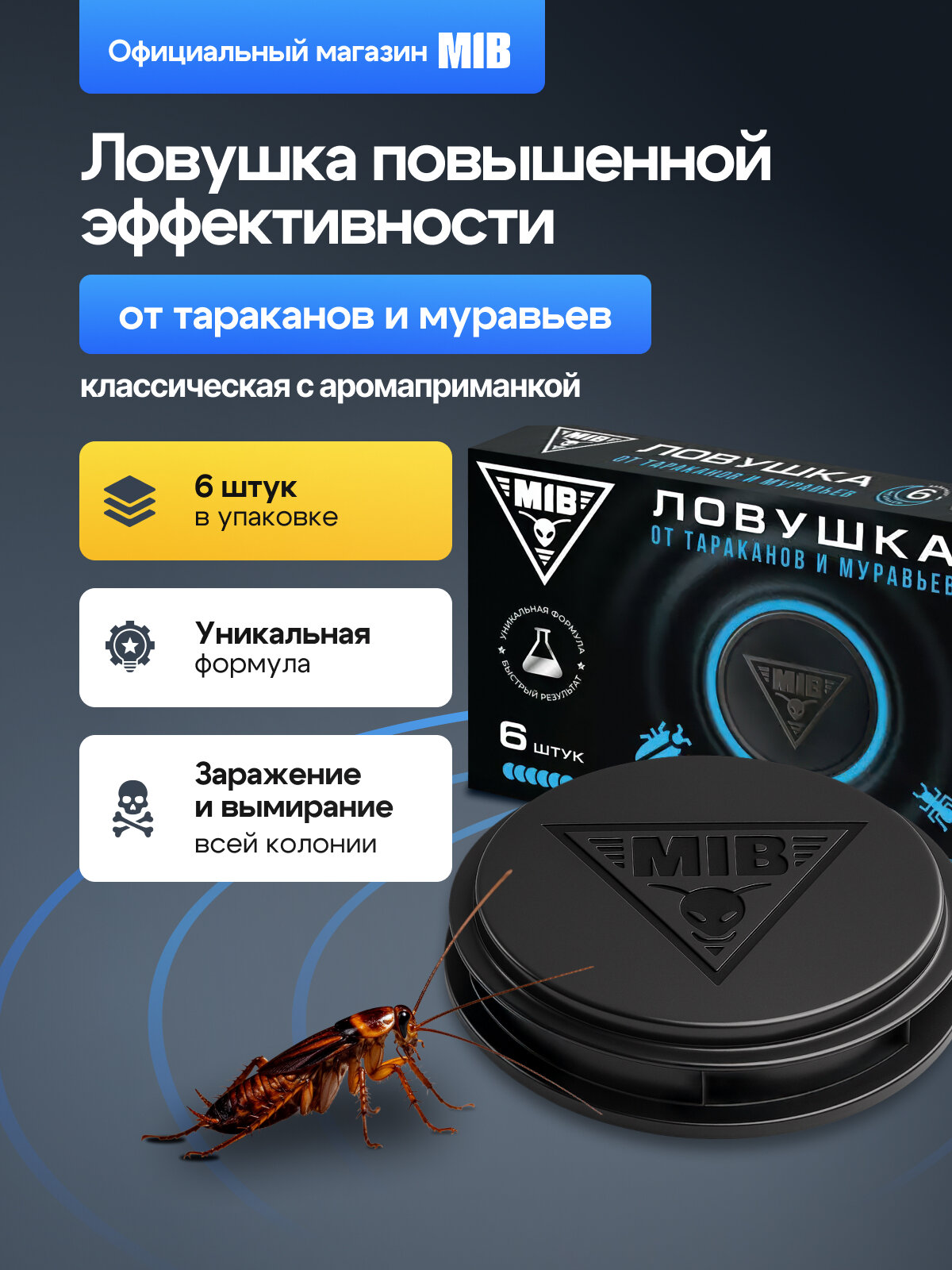 Средство от тараканов и муравьев повышенной эффективности MIB ловушка клеевая 6 шт