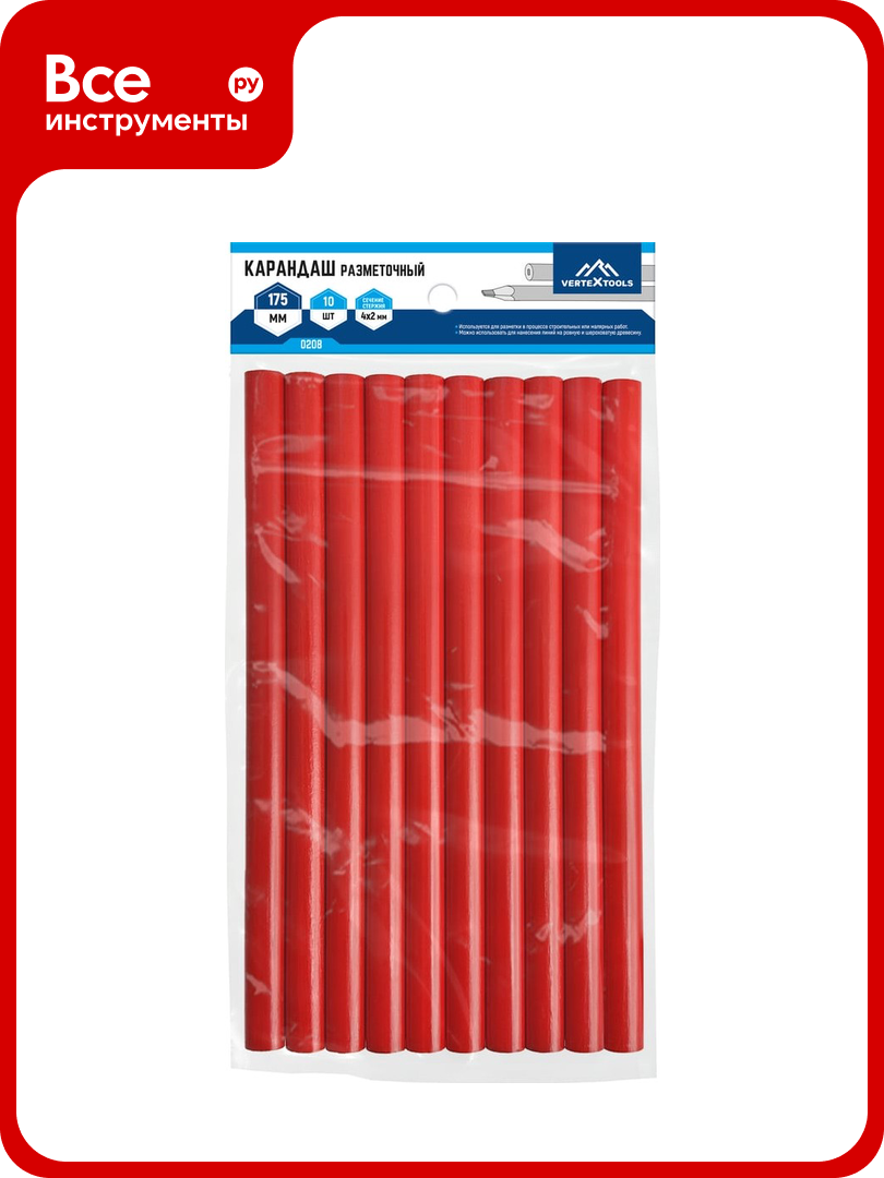 Строительный карандаш vertextools 10 шт 0208
