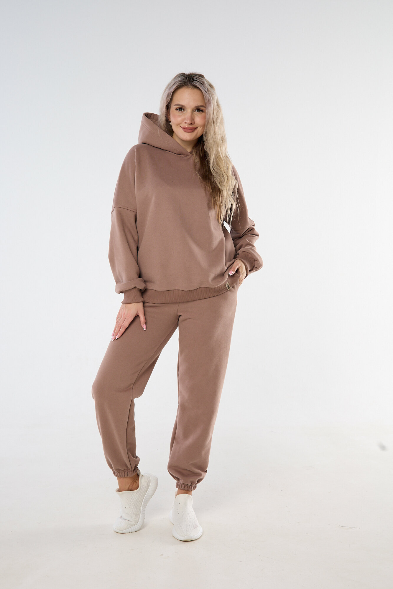 Костюм спортивный  женский теплый оверсайз для повседневной носки Пауртекс размер XL (52-54) бежевый