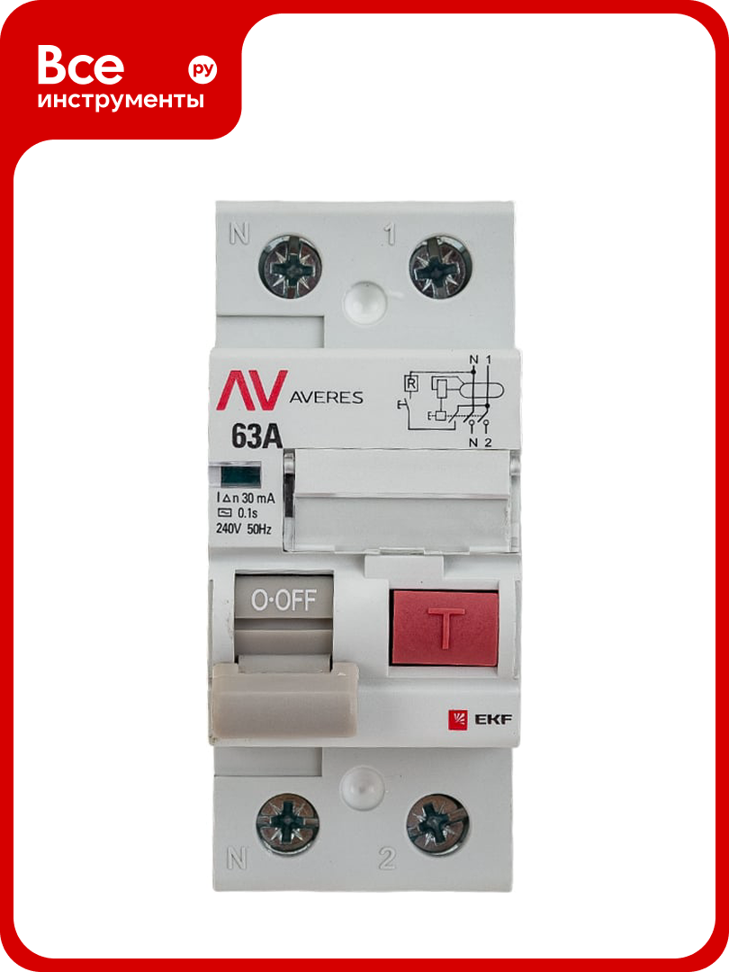 Устройство защитного отключения EKF DV 2P 63А/ 30мА AC AVERES rccb-2-63-30-ac-av